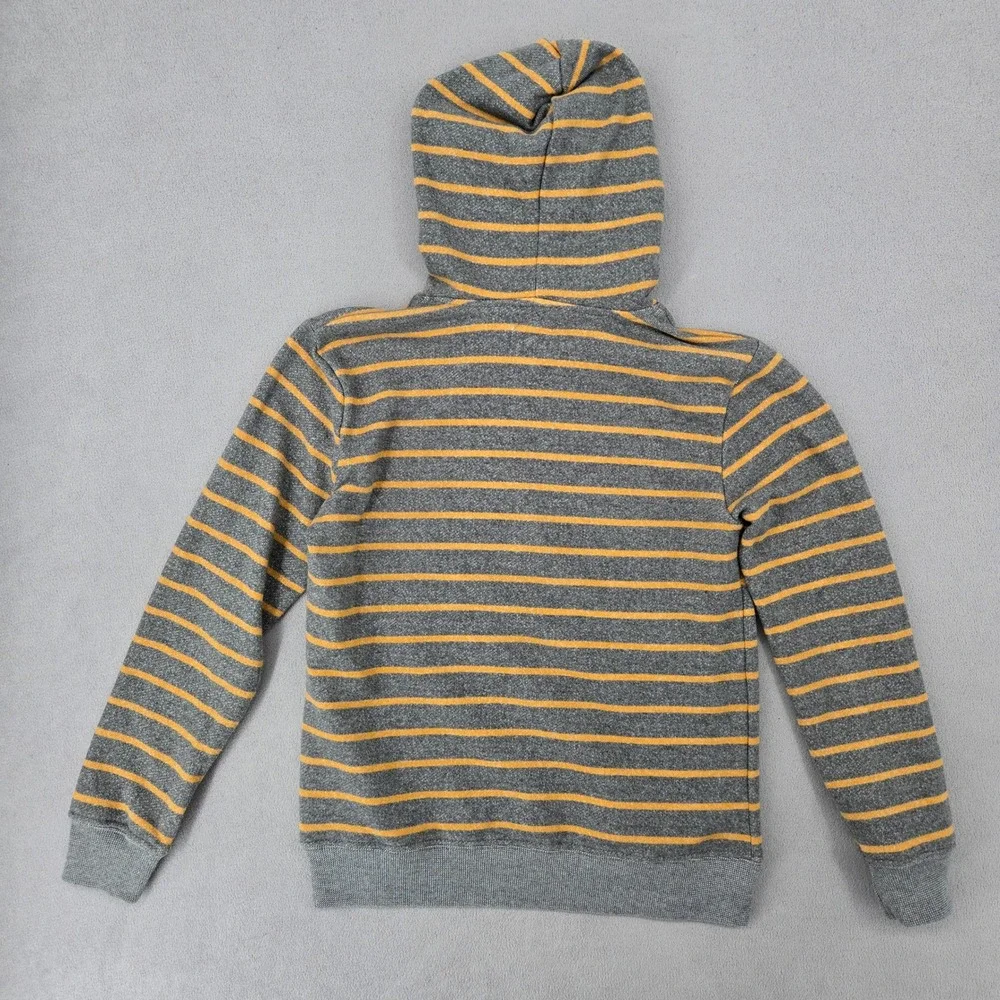 Lucky Brand Kids M Grey Orange Striped Pullover Hoodie Bear Logo Skater 4441